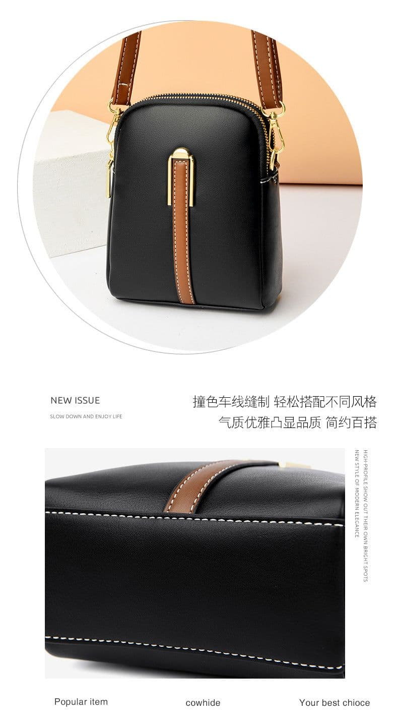 image-PU Leather Crossbody Phone Bag - Black Small Square
