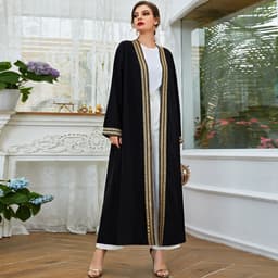 image-Black Lace Embroidered Dress - V Neck Long Sleeve XXL
