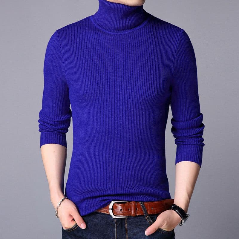 image-2022 autumn and winter new European and American cross-border men's vertical strip knitted pullover slim fit and thin solid color bottoming sweater men