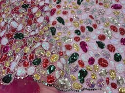 image-Sequin Embroidered Fabric 130cm - Floral Pattern Flesh Color