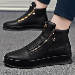 image-Men's White PU Leather Mid-Top Sneakers - Casual
