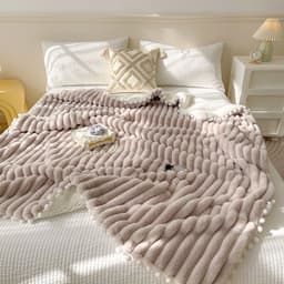 image-Rabbit Plush Throw Blanket - Light Gray Faux Fur, All Seasons 200cmx230cm