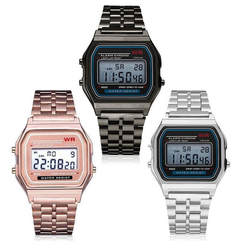 image-LED Digital Watch F91W - Steel Band 37mm Square Black