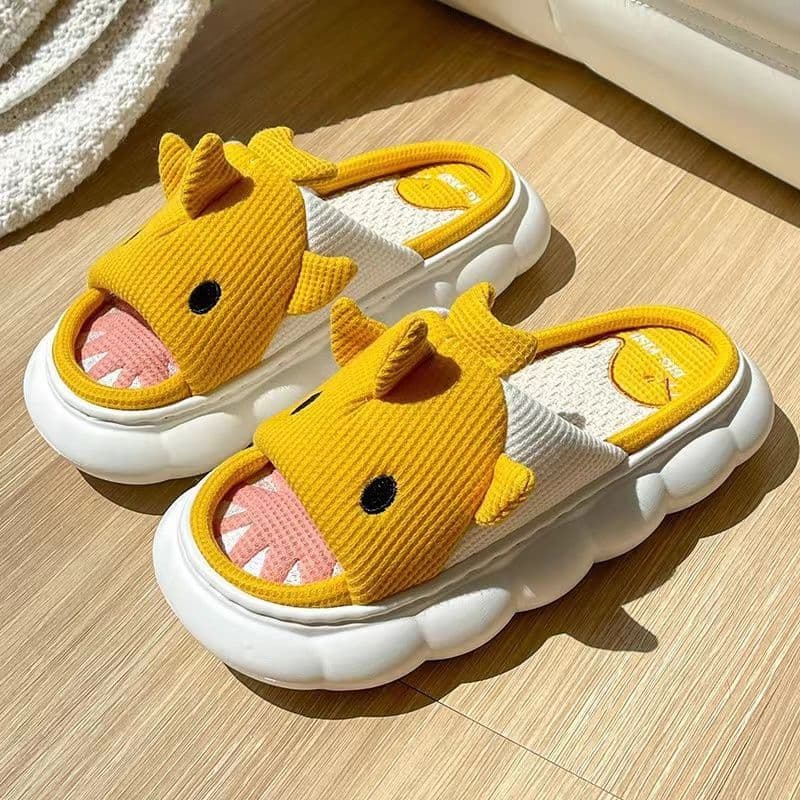 image-Xiaosha Thick-Soled Cotton Linen Slippers - Grey Size 44-45