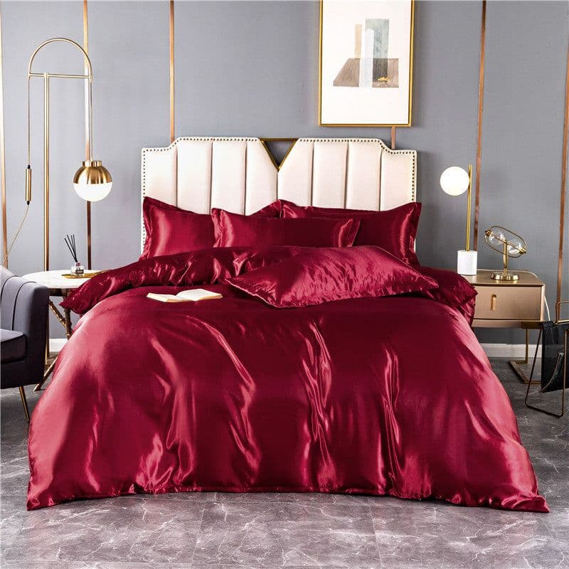 image-4-Piece Ice Silk Bedding Set - Pink Silver Gray