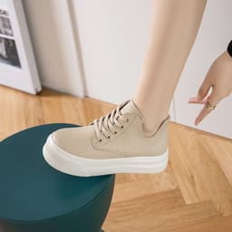 image-Women's High-Top Casual Shoes - Khaki Lace-Up