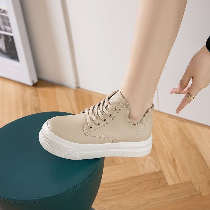 image-Women's High-Top Casual Shoes - Khaki Lace-Up