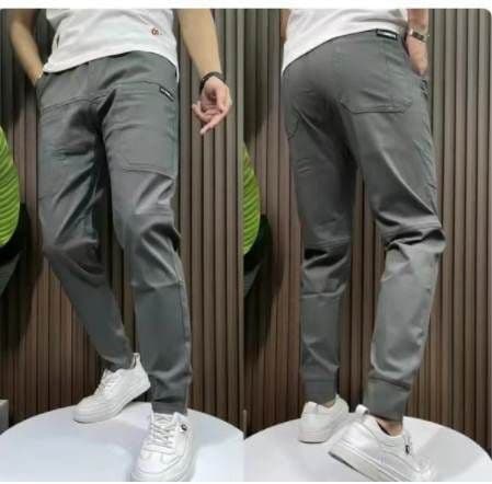image-Men's Casual Pants - Black Straight Fit High Elastic