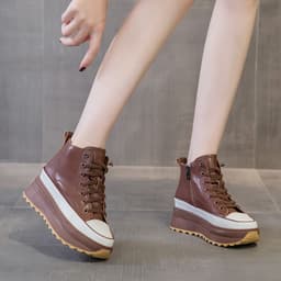 image-BRYX High-Top Leather Shoes - Brown Velvet, Platform, Heeled, 40, Versatile Women's