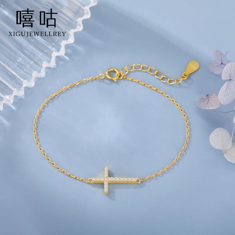 image-Xigu 925 Silver Cross Bracelet for Women - Commuting Style Jewelry