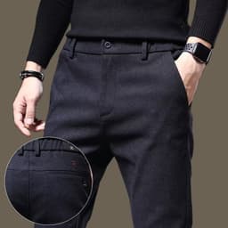 image-Men's Casual Pants - Black Straight Fit Size 28