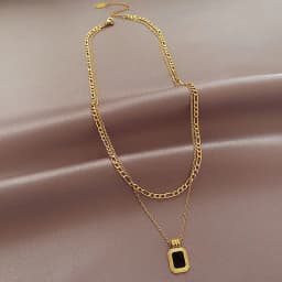 image-Double-layer Black Square Necklace Titanium Steel