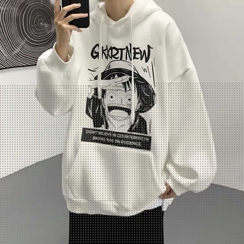 image-One Piece Pullover Hoodie - Men's Fleece Gray Loose Fit