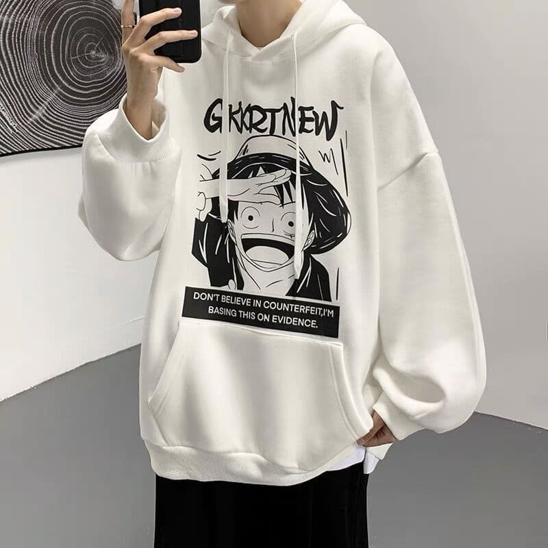 image-One Piece Pullover Hoodie - Men's Fleece Gray Loose Fit