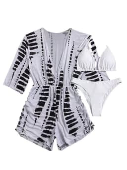 image-2023 Cross-Border Bikini Set, Beige, XL, Mesh, Waist Drawstring