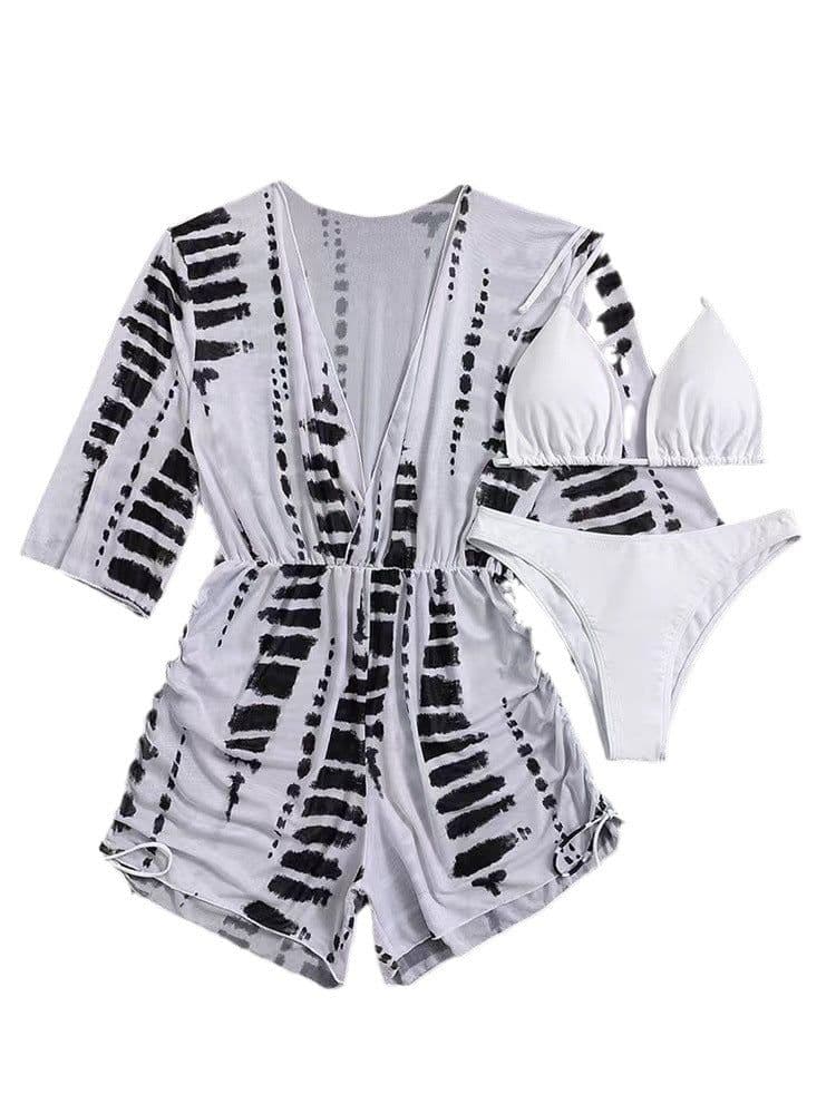 image-2023 Cross-Border Bikini Set, Beige, XL, Mesh, Waist Drawstring