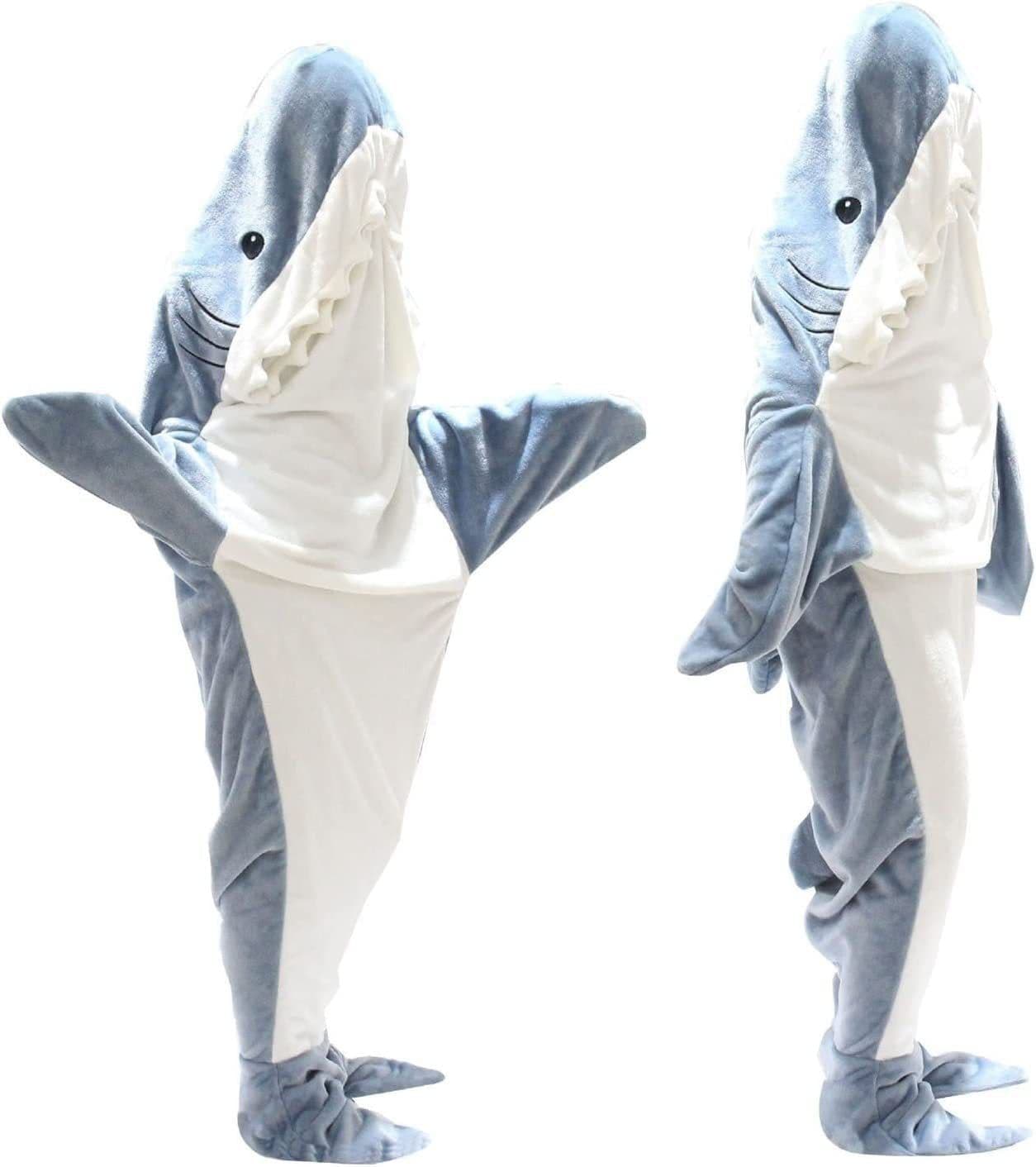image-Shark Blanket Hoodie - Soft Flannel Wearable Sleeping Bag