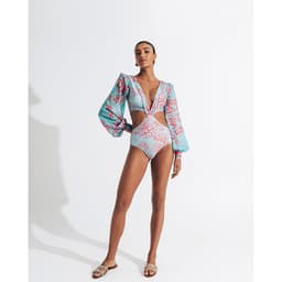 image-2022 new European and American sexy backless long-sleeved bikini one-piece high waist tie swimsuit female bikini