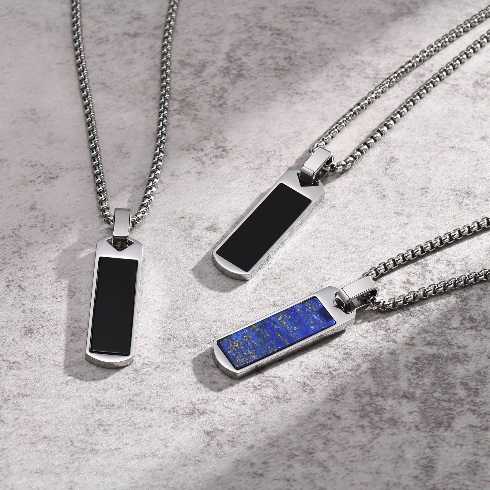 image-Men's Stainless Steel Lapis Lazuli Pendant