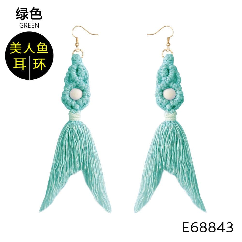 image-Green Tassel Earrings Women Bohemian Layered