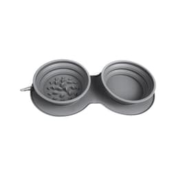 image-Silicone Foldable Pet Bowl - Grey Double Food