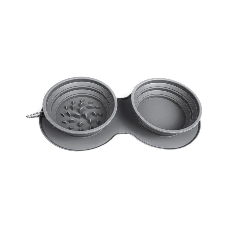 image-Silicone Foldable Pet Bowl - Grey Double Food