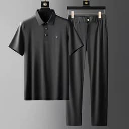 image-Men's Ice Silk Short-Sleeve Casual Suit - Thin