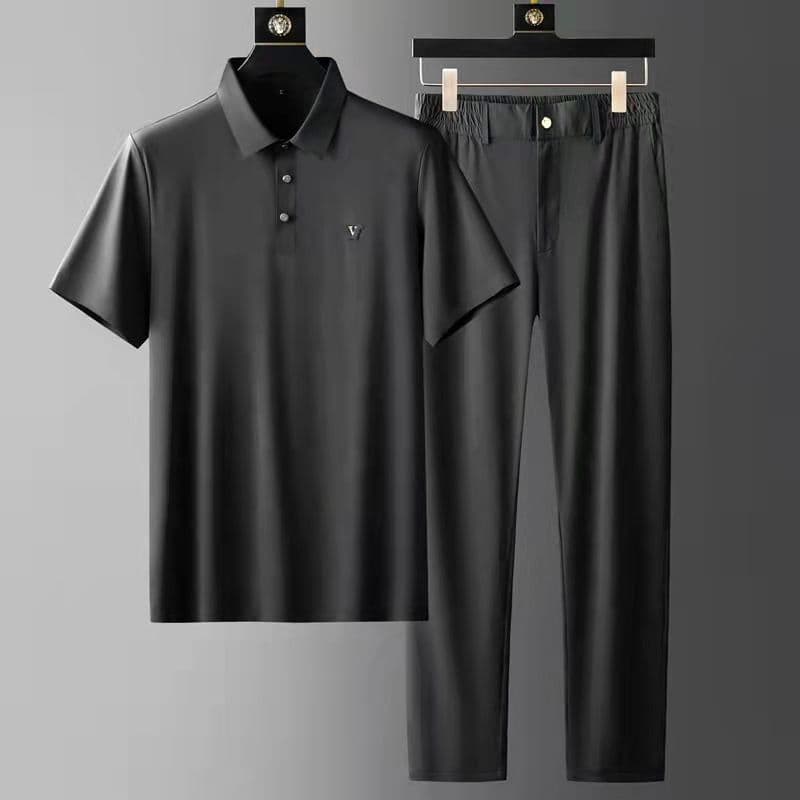 image-Men's Ice Silk Short-Sleeve Casual Suit - Thin