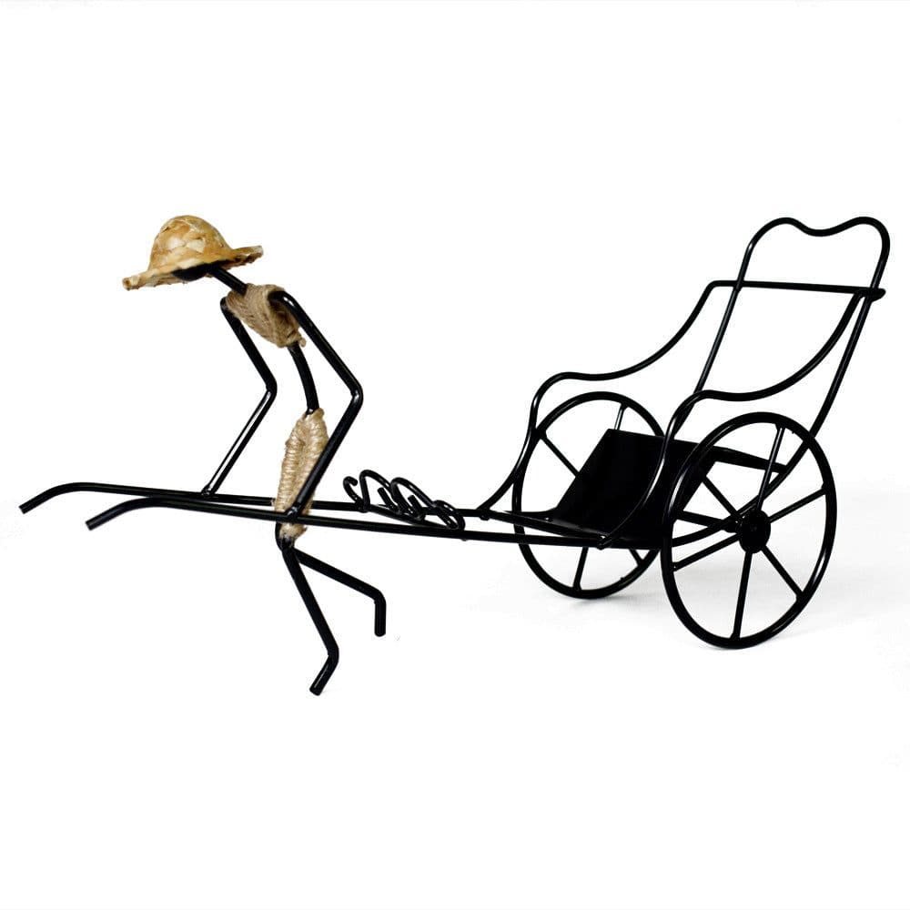 image-Home Elegance Nostalgic Chinese Style Retro Rickshaw Ornament Wrought Iron Wine Rack Crafts Home Decoration