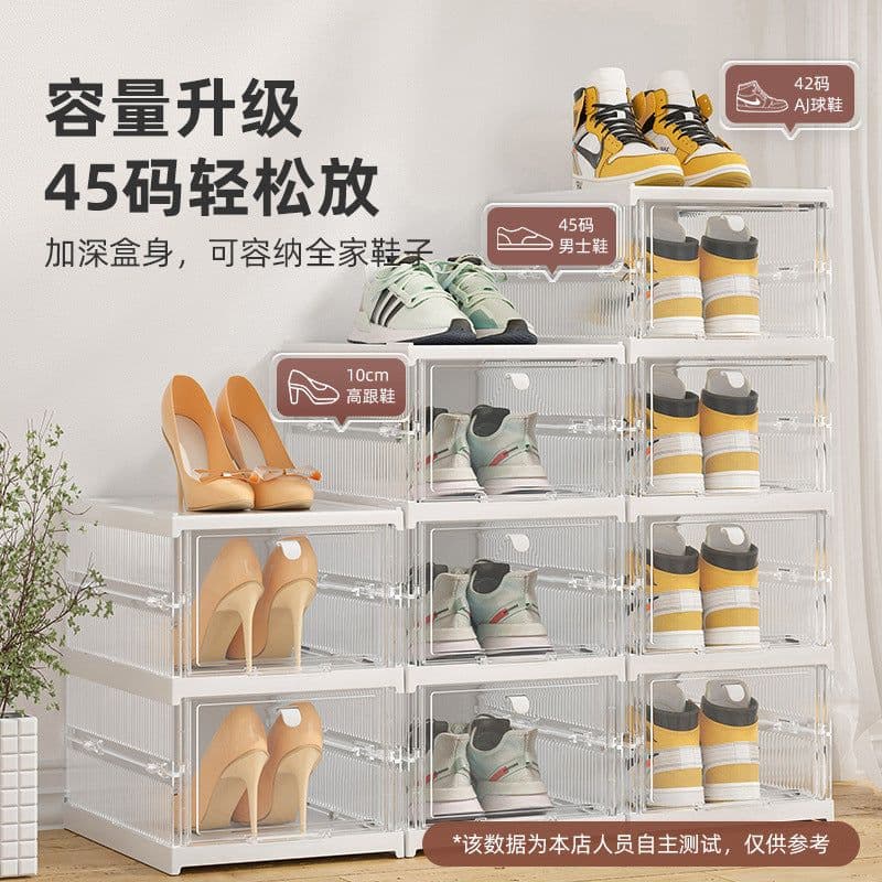 image-installation-free folding aj shoe storage box home simple combination shoe cabinet plastic dust-proof transparent shoe box
