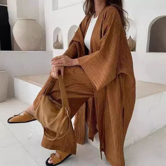 image-Women's Pleated Top & Casual Pants Set - Polyester