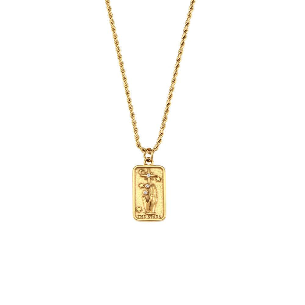 image-European and American ins fashion retro popular hot selling pendant jewelry stainless steel rectangular zircon tarot necklace