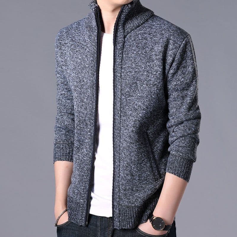image-Men's Cardigan Sweater Jacket - Polyester Thick Long Sleeve