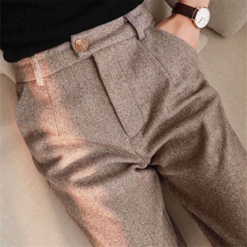 image-Wool Pants Women High Waist Black Cropped Straight