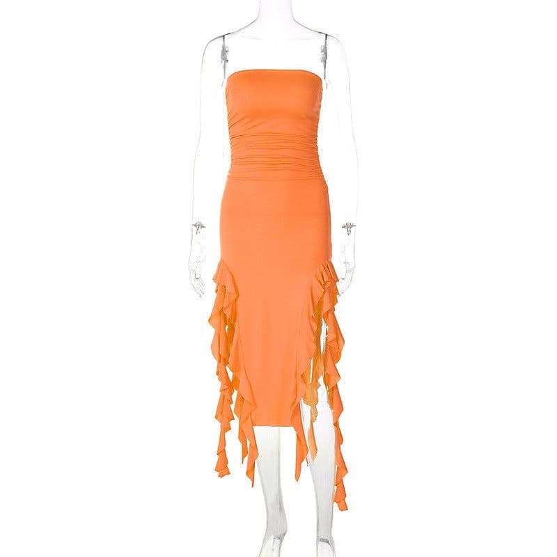 image-Women's Sleeveless Midi Dress - Irregular Tube Top Summer