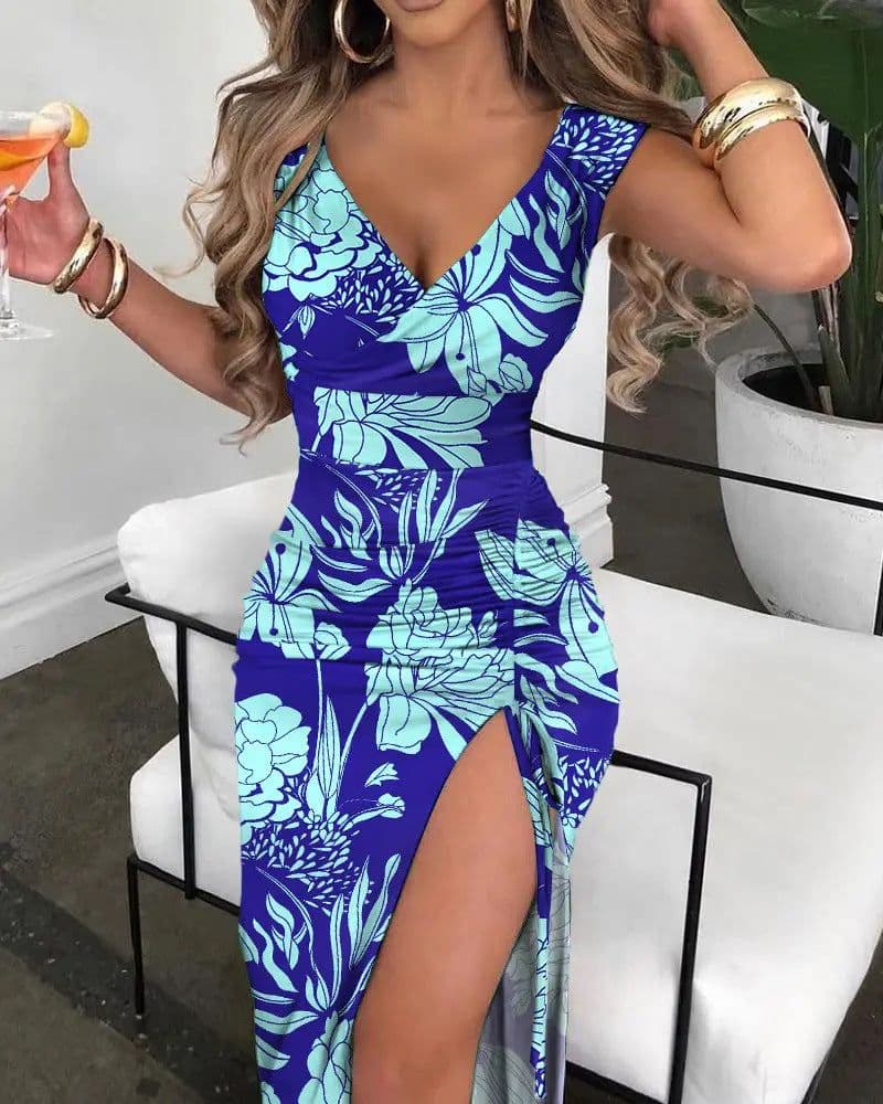 image-Sexy Trendy Lake Blue Women's Dress - XXXL