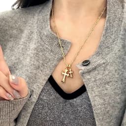 image-Crowe Necklace Cross Diamond Double Cross Pendant Gold-plated Men and Women Couple Necklace Sydney Same Style Jewelry