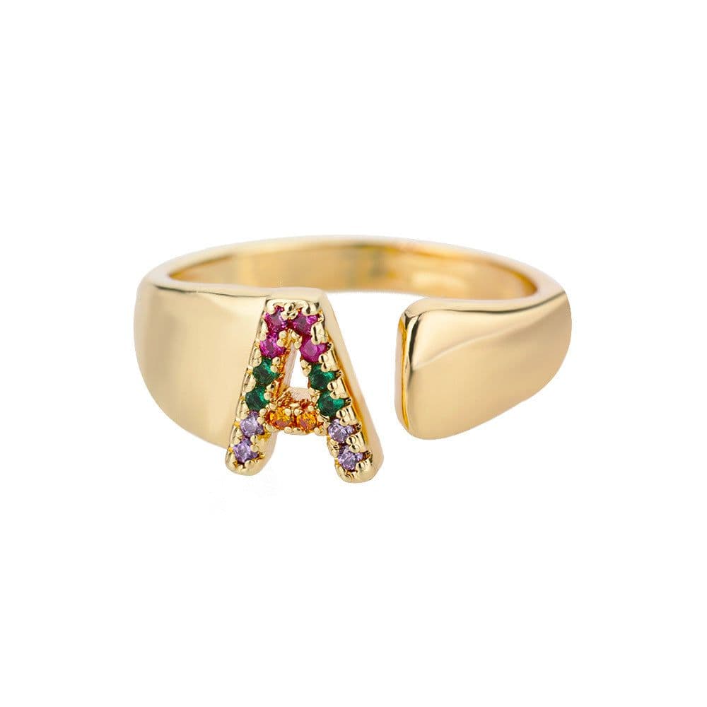 image-Retro Zirconia 26 Letter Adjustable Ring - Personalized Fashion Design