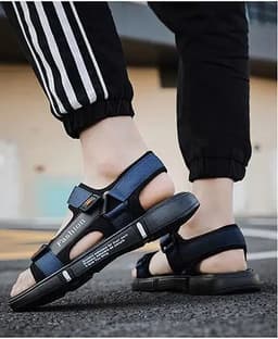 image-Men's Beach Sandals - Grey Velcro Size 36