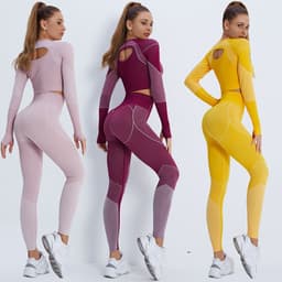 image-Women's Pink Fitness Set - Long Sleeve Top & Yoga Pants