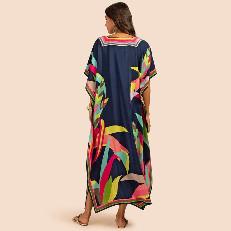 image-European and American new positioning printed blouse seaside holiday long skirt loose blouse bikini swimsuit robe outer wear female