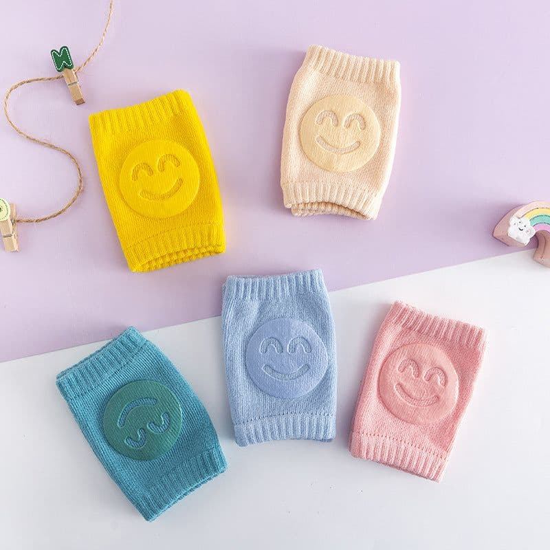 image-New terry children's knee pads elbow pads summer baby baby crawling toddler knee pads non-slip dispensing smiley face knee pads