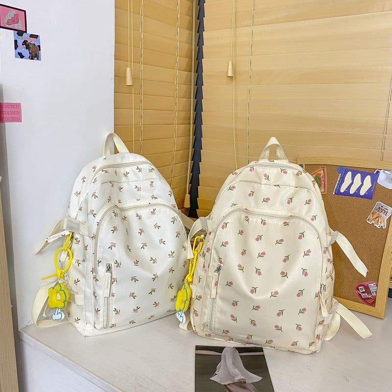 image-2022 Summer New Products Korean Street Trend Student Nylon Schoolbag Fashion Floral Casual Couple Backpack