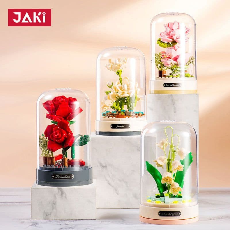 image-Jiaqi Music Box Building Blocks Rose 200-400pcs Toy Ornaments JK2675