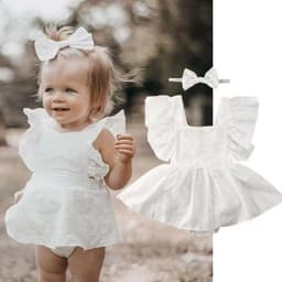 image-Girls' Romper Dress - White Solid Color Summer