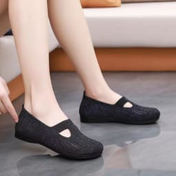 image-Women's Mesh Slip-On Casual Shoes - Red Flat Heel