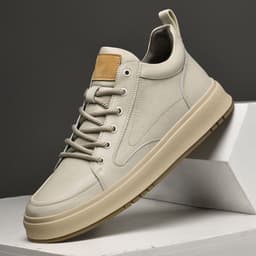 image-Two-layer cowhide men's shoes autumn new flat-heel soft-soled shoes trendy all-match breathable genuine leather casual leather shoes beige
