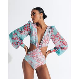 image-2022 new European and American sexy backless long-sleeved bikini one-piece high waist tie swimsuit female bikini