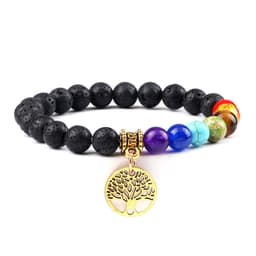 image-European and American cross-border foreign trade creative 8mm bead bracelet Volcanic lava hand string wooden beads alloy tree of life pendant