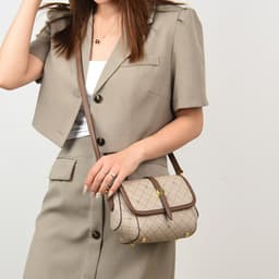image-Women's PVC Shoulder Bag - Coffee Letter Small Square